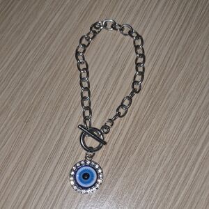 Silver Evil Eye Bracelet with Crystal Accents